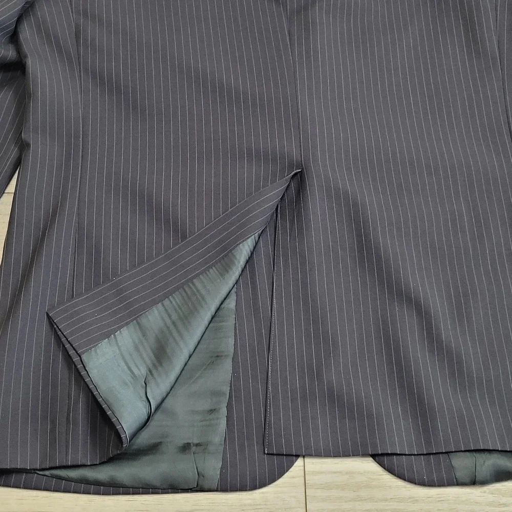 Vintage‎ Lands' End Suit Mens 42R Coat/38x29 Pants 100% Wool Blue w/Pinstripe